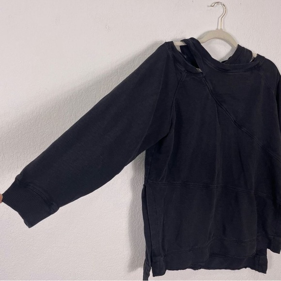 Pilcro Anthropologie Black Oversized Slit Neck & Sides Pullover Sweatshirt - Picture 3 of 5